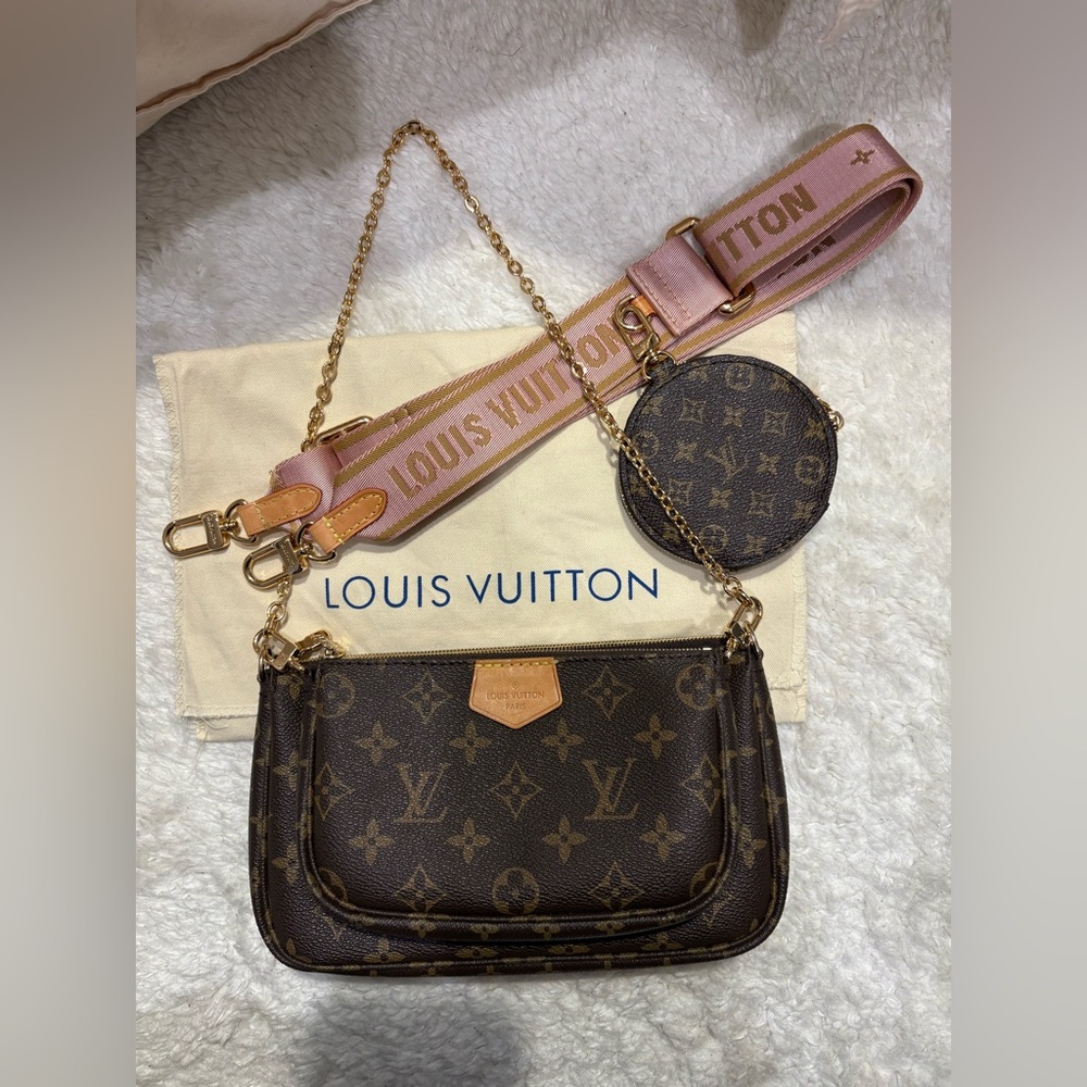 Monogram Crossbody Bag with Pink Strap